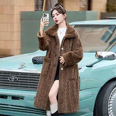 高端2024新款冬装大衣时尚穿搭加绒加厚宽松长款气质立领风衣，女装皮草，美拉德工厂直营店