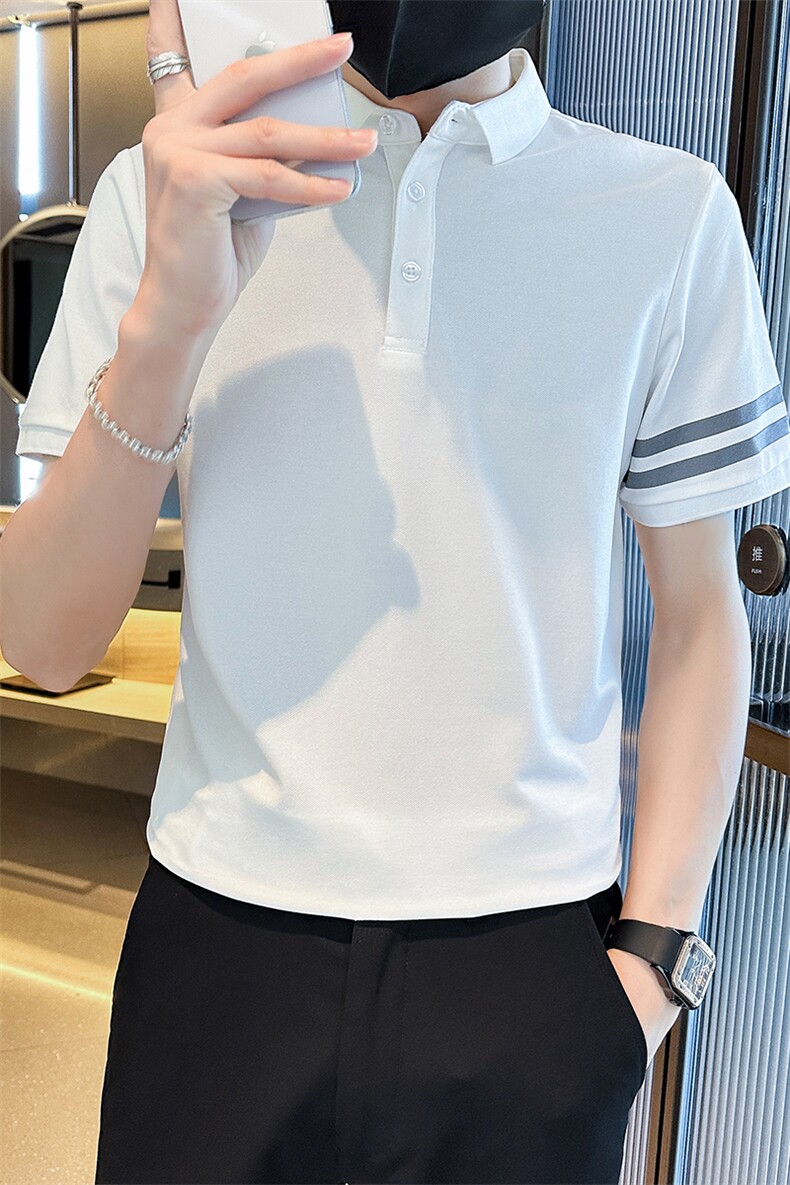 高级感2026夏季条纹织带设计短袖翻领Polo衫轻奢T0251-P55,男装T恤,电商D342