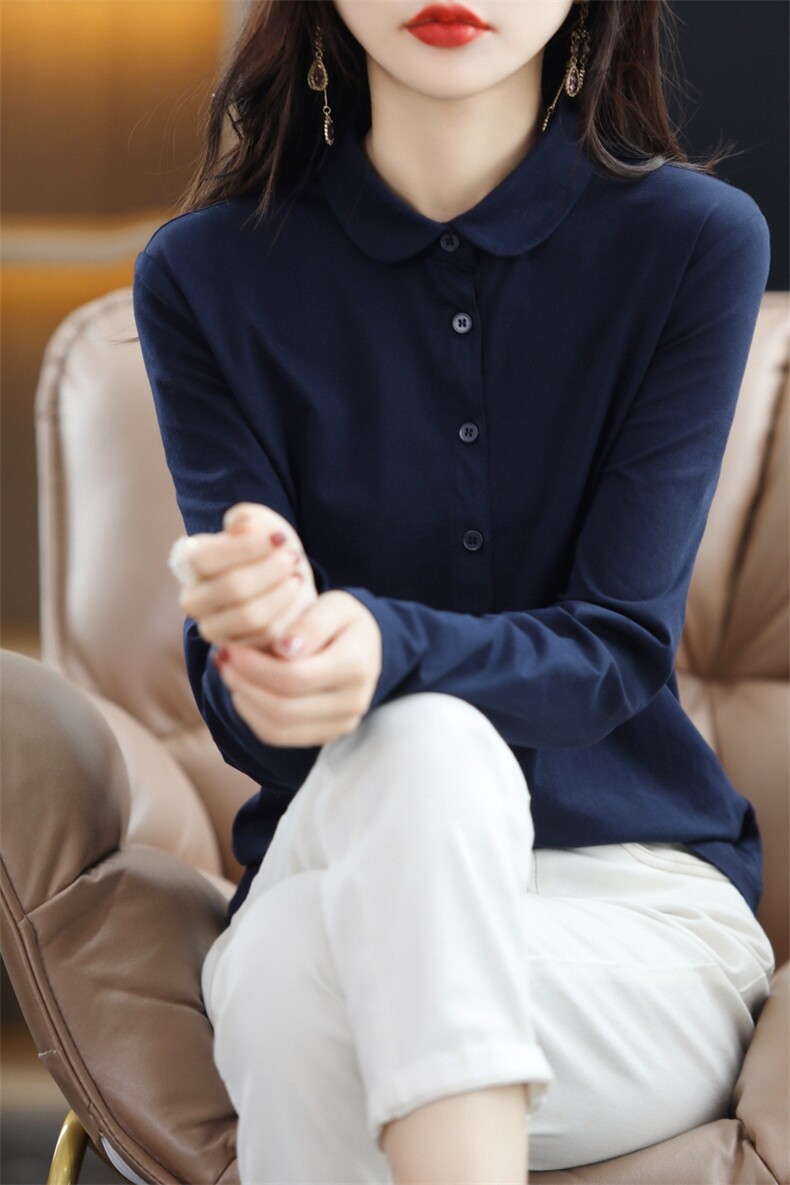 长袖轻职风常规春季POLO领衬衫打底上衣百搭正装白色春秋显瘦气质,女装衬衫,臻维羊绒