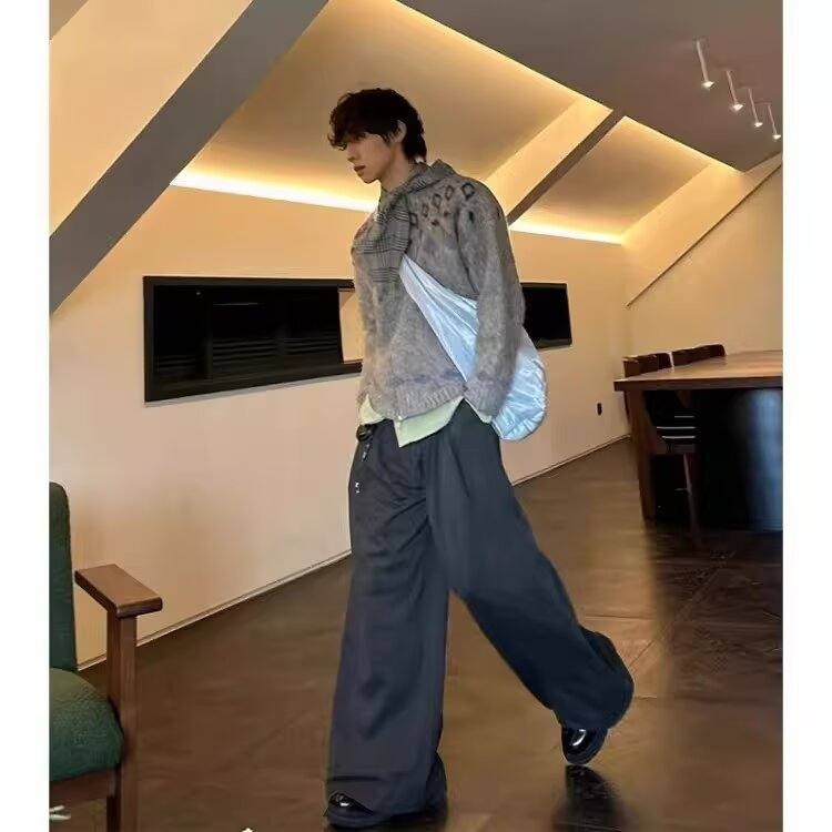 美式复古厚实费尔岛无领菱格羊毛混纺拉链毛衣外套,男装针织衫/毛衣,四季星座505