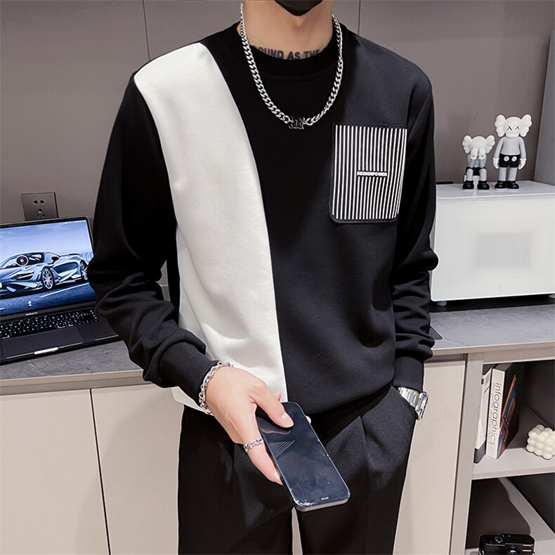 白色2023秋装社会小伙修身圆领卫衣男潮8826-P58控价78,男装卫衣,电商A108