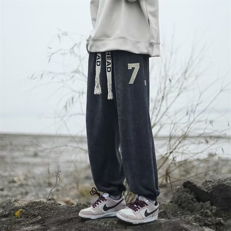 男潮流加绒加厚卫裤宽松男秋冬灯芯绒休闲九分裤K0801-P35加绒40,男装休闲裤,星座308B-1