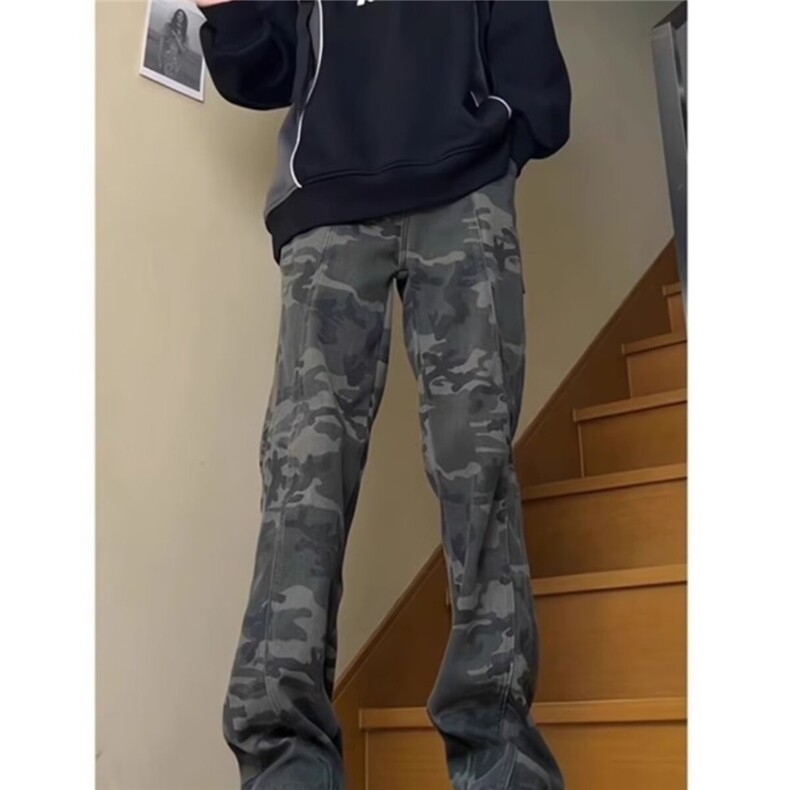 解构拼接弯刀微喇牛仔裤男款秋季美式复古伐木裤伞兵工装阔腿裤子,男装牛仔裤,星座513A
