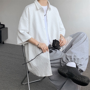 短袖衬衫男士夏季新款港风宽松提花衬衣CS369-P35图片