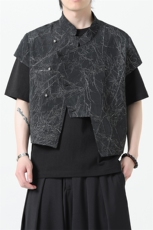 2025夏季新款男装新中式短款马夹外搭风短袖马甲外套C88-P65，男装T恤，电商B277(原6028)