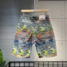 WE1561-P532025夏季新款高街水洗彩绘提花牛仔裤短裤，男装牛仔裤，电商B323A
