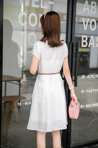 夏季新款气质提花淑女白色连衣裙，女装连衣裙，水锦红