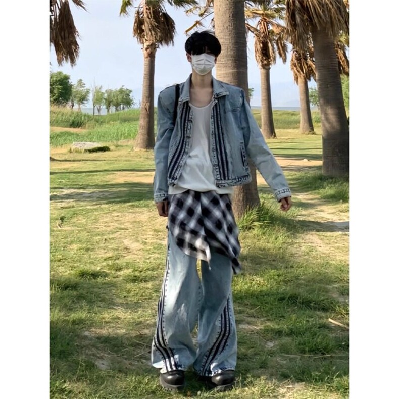 街头小众牛仔夹克设计感三条杠两件套JK7009特P72NZ619特P58,男装夹克,星座908-1