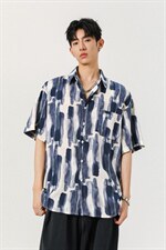 1冰丝扎染面料聚酯纤维M-5XL大码短袖衬衫男DCS78033P35控58，男装T恤，星座226-2