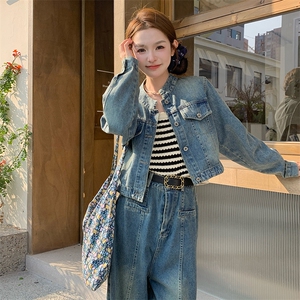 美式复古风穿搭牛仔套装女春夏秋超火好看高级感外套阔腿裤两件套图片