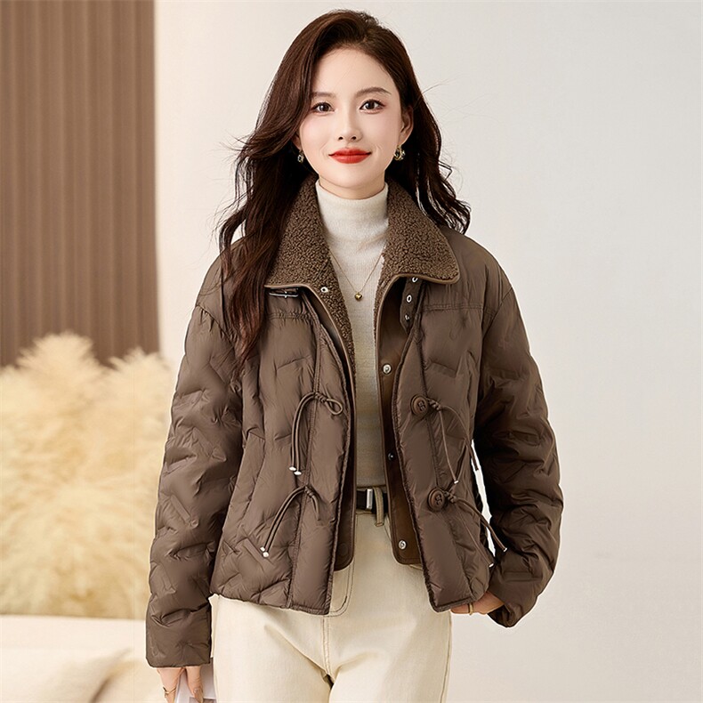 仿羊羔毛领羽绒服女冬2024新款时尚洋气高端短款拼接皮毛一体外套,女装羽绒服,衣之秀