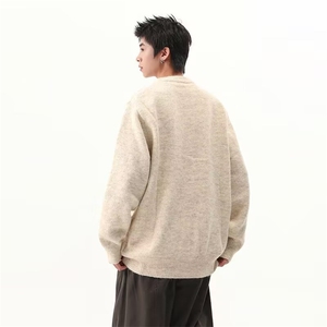 秋冬复古休闲慵懒风V领针织衫男纯色开衫毛衣外套914-4-M5811 P60图片