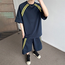 休闲运动套装男士夏季薄款拼色短袖t恤短裤酷帅两件套搭配男装潮，男装休闲套装，星座1206（原A206）