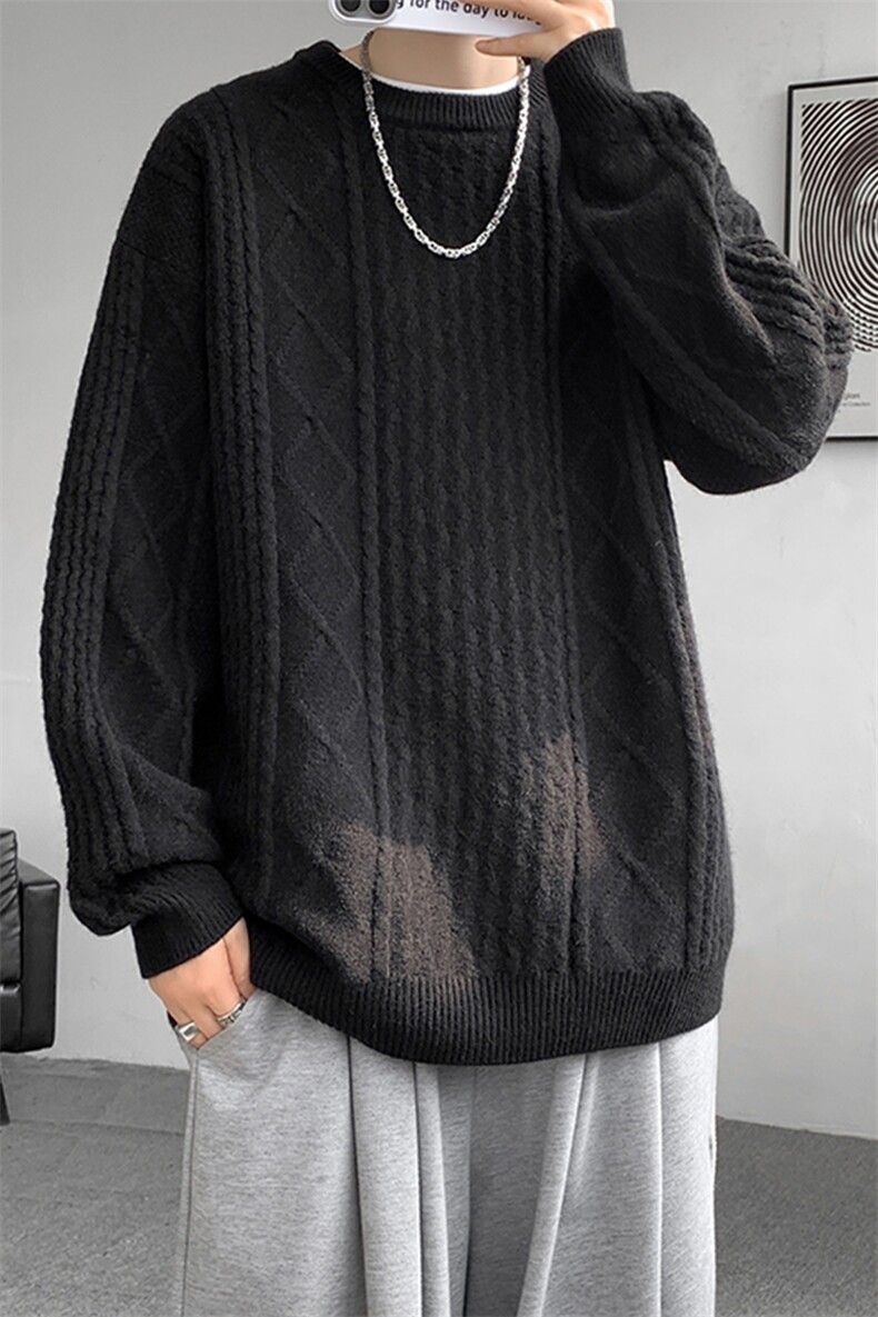 8XL-M圆领毛衣男秋冬季宽松慵懒套头麻花针织衫毛线衣MY19005P68,男装针织衫/毛衣,电商B312