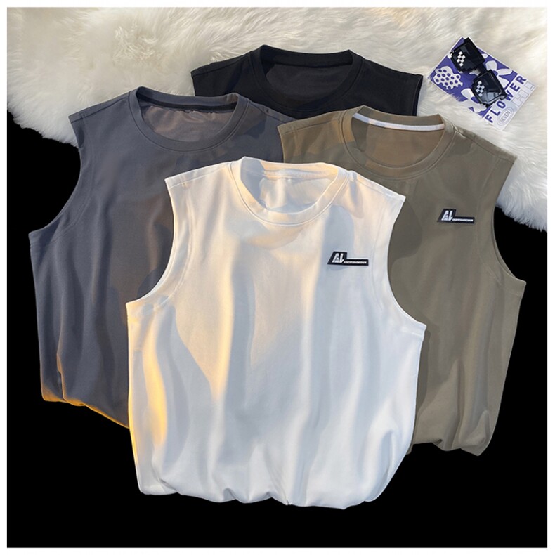 夏季薄款运动冰丝无袖套装舒适百搭抗皱速干TZ81-特批68，男装休闲套装，星座718