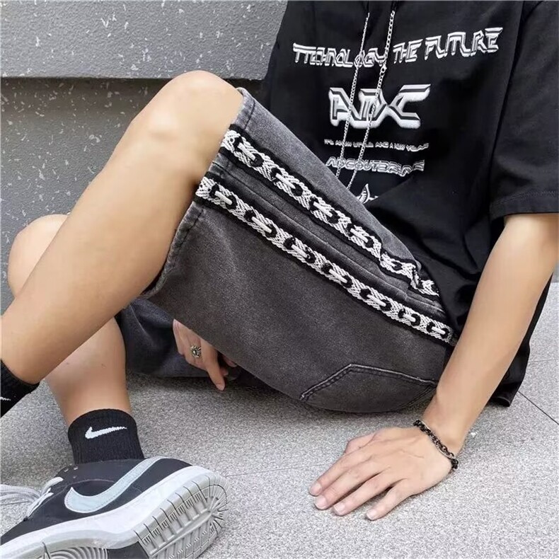 新款2025男士牛仔短裤宽松休闲裤潮牌裤子潮流百搭中裤A177-P37，男装牛仔裤，星座208-5