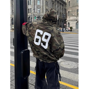 潮街头潮流嘻哈ins街舞hiphop个性时尚迷彩开衫卫衣W8287,深绿色毛衣开衫搭配下半身图片