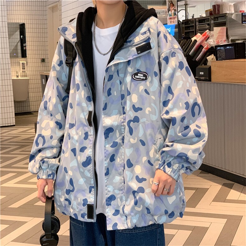 秋冬新品宽松街头运动风假两件拼色连帽夹克外套男装 W1573-P65图片