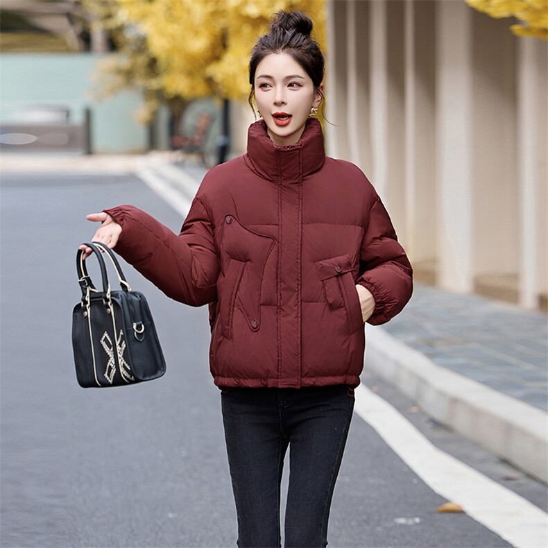 超好看短款白鸭绒羽绒服女2025冬新款小个子时尚宽松立领保暖外套,女装羽绒服,涵亦佰惠