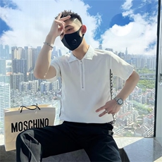 带拉链男士衬衫短袖冰丝T恤休闲痞帅夏季男装上衣半袖衬衣T225，男装T恤，星座1116A-2（原606A-1）
