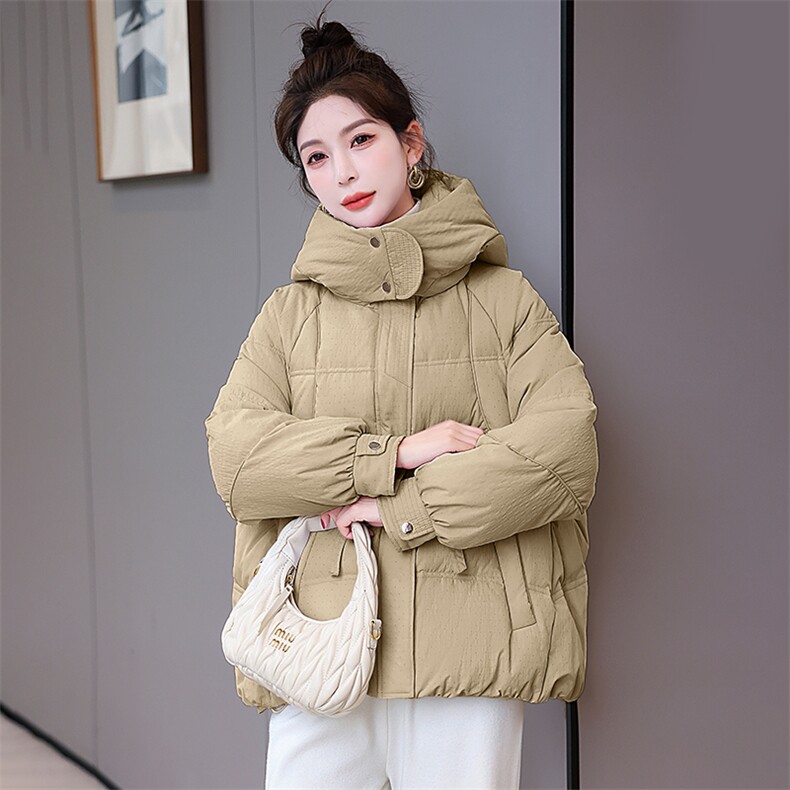 2023新款现货90白鸭绒羽绒服女连帽新款面包服时尚宽松保暖外套,女装羽绒服,卡杰菲