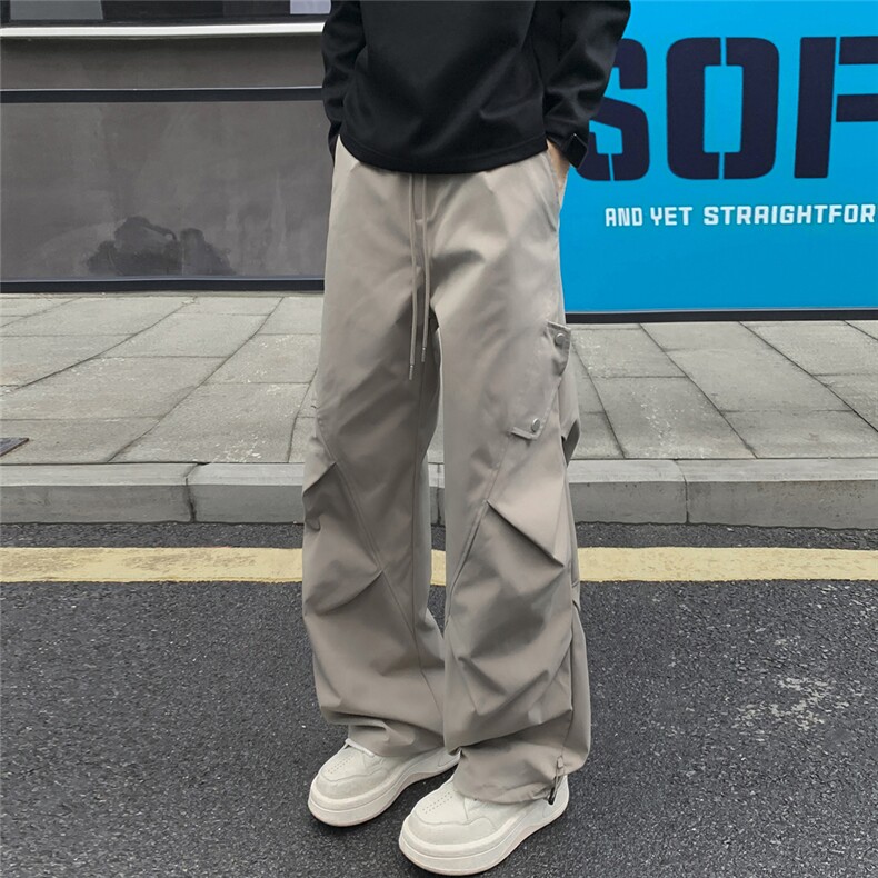 港风秋款男女工装裤褶皱抽绳宽松冲锋休闲长裤h067P45,男装工装外套,星座1013-1