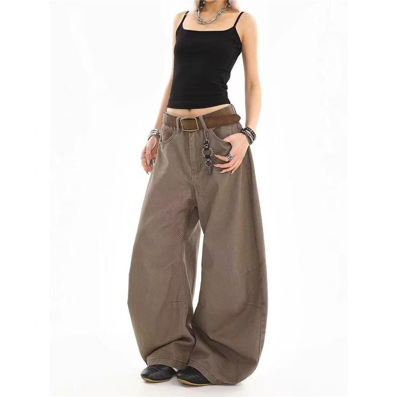 AK1826-P58美式复古新款高腰宽松显瘦弯刀阔腿牛仔裤，女装休闲裤，星座617A-2