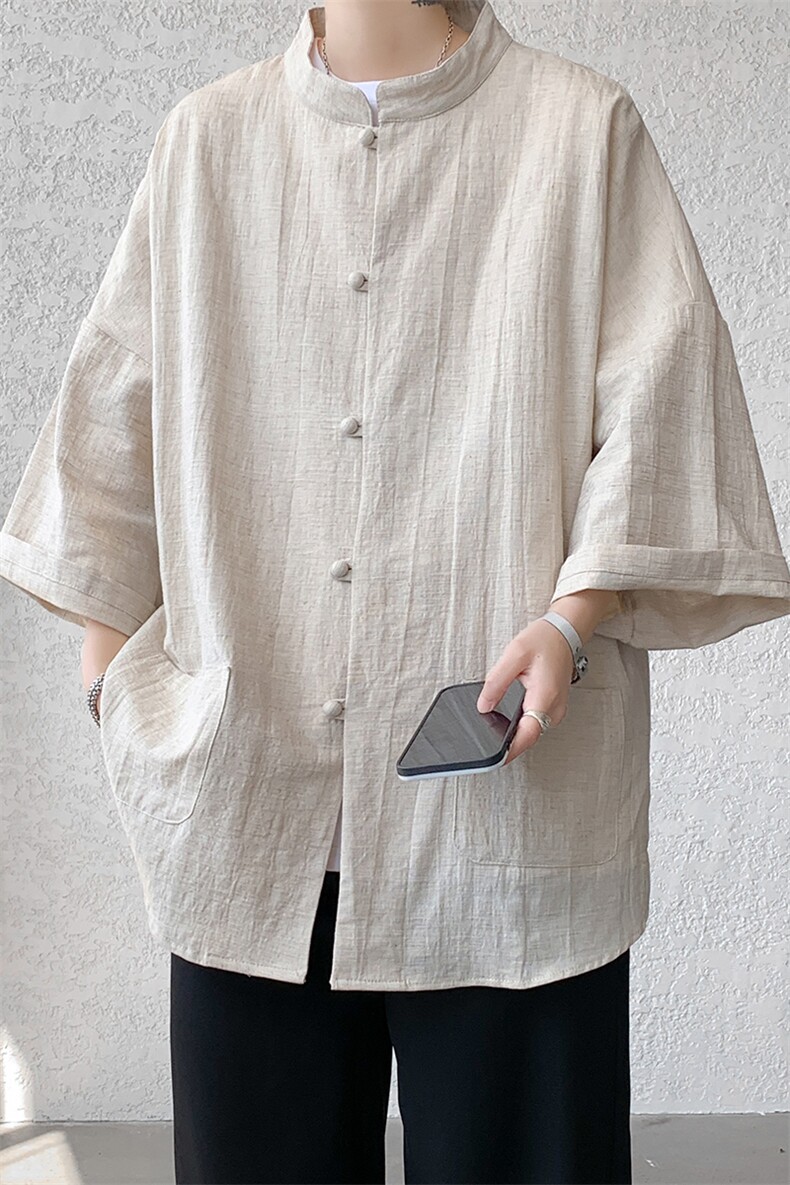 8XL-M风大码夏短袖衬衫男外套棉麻七分袖上衣CS505P60控78,男装衬衫,电商D206-1