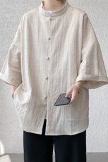 8XL-M风大码夏短袖衬衫男外套棉麻七分袖上衣CS505P60控78，男装衬衫，电商D206-1