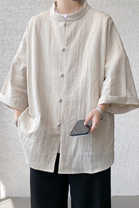 8XL-M  风大码夏短袖衬衫男外套棉麻七分袖上衣CS505P60控78图片