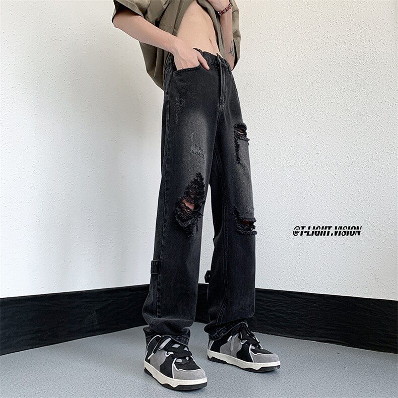 B221美式ins高街暗黑系小众拉链直筒牛仔裤LK23073-P65控88,男装牛仔裤,电商B221