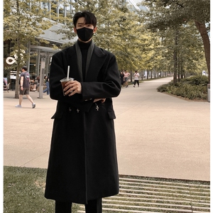 港风中长款英伦金属装饰毛呢风衣男聚酯纤维FY77072P138控198图片