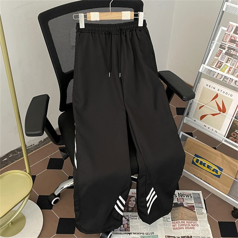春夏工装运动条纹伞兵裤男女款休闲宽松直筒阔腿潮牌长裤K25-P37图片