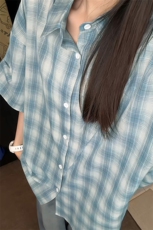 美式复古短袖格子衬衫男款夏季青少年新款慵懒风潮流宽松半袖外套，男装衬衫，电商A001