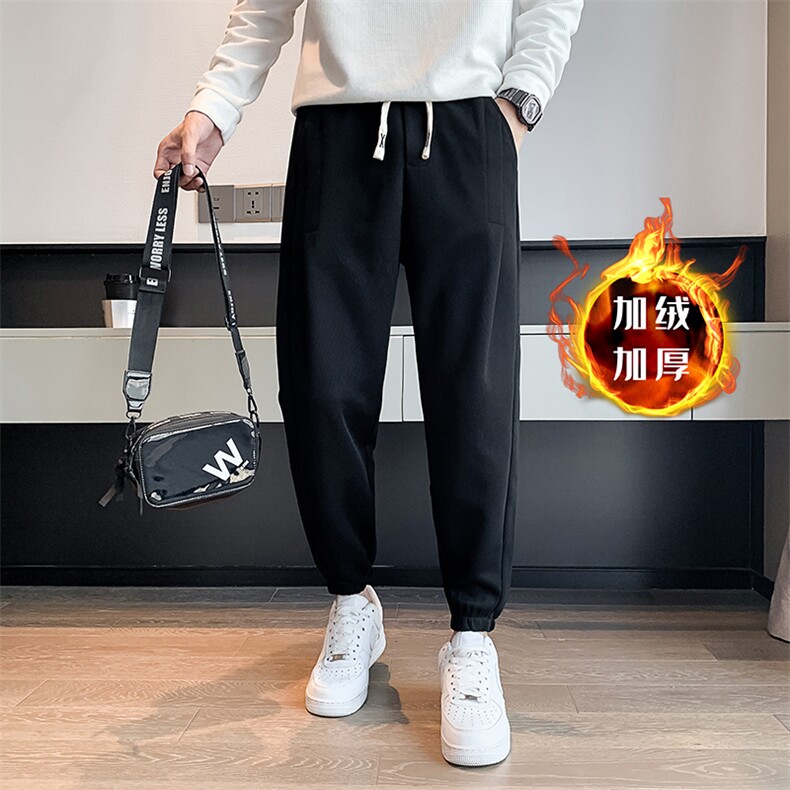 加绒卫裤秋冬保暖纯色休闲裤男宽松大码运动裤潮901K11p45加绒55，男装休闲裤，星座901