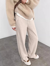 人字纹绵羊毛裤女秋冬季2025新款加绒小个子羊毛直筒窄版阔腿裤，女装休闲裤，云美莎专业女裤-全店现货