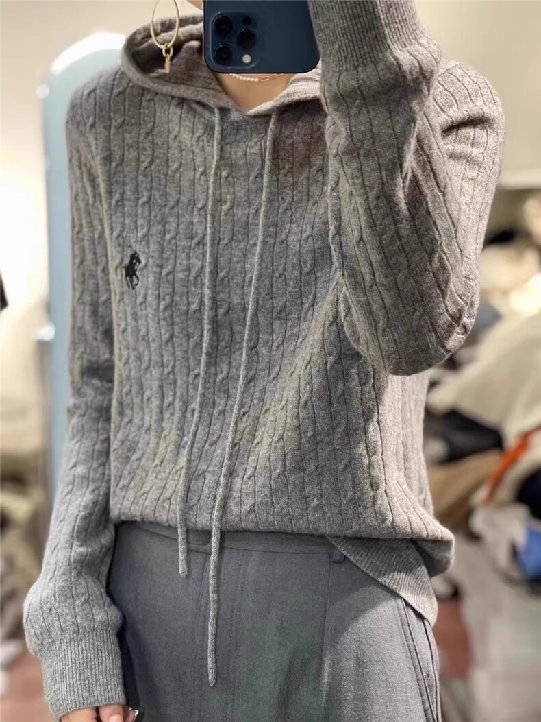 连帽套头长袖通勤纯色2024年秋季针织衫,女装羊毛衫,佑昭祥羊绒