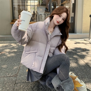 现货新款独特超好看短款羽绒服女款冬季立领面包服小个子羽绒外套图片