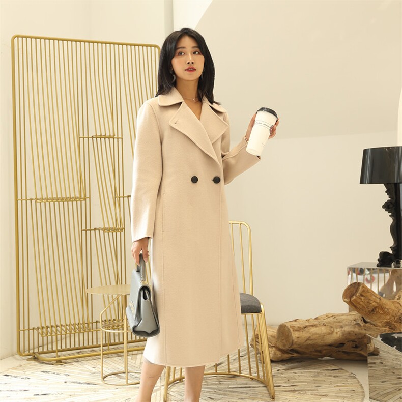 2025年秋季V领新款百搭女士大衣，女装双面呢大衣，彬斯双面尼