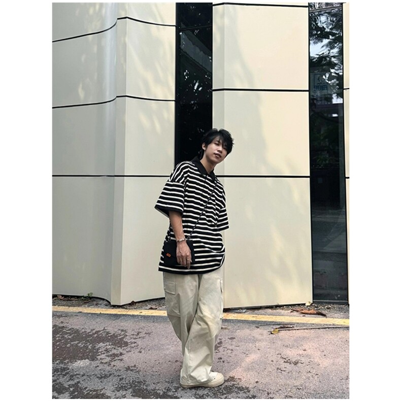 日系条纹POLO衫男短袖宽松纯棉翻领T恤夏季T98,男装T恤,星座1116A（原606A-3）