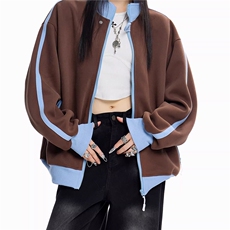 WY841-P65-450克美式慵懒chic新款复古撞色运动休闲立领卫衣外套，女装短外套，星座1811B