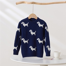 2025年新款百搭小狗提花圆领套头羊绒衫，童装儿童羊绒衫，轩曦羊绒