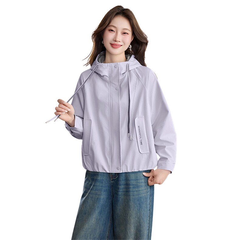 现货时尚拉链休闲连帽短外套女2026春季宽松百搭显瘦工装夹克上衣,女装短外套,涵誉