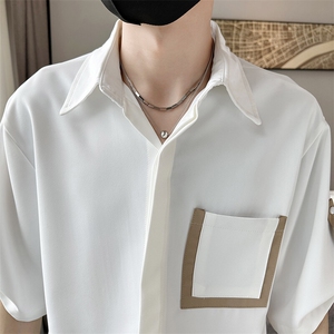 夏季男士七分袖印花衬衫男休闲修身条纹衬衣A236-C03-P45图片