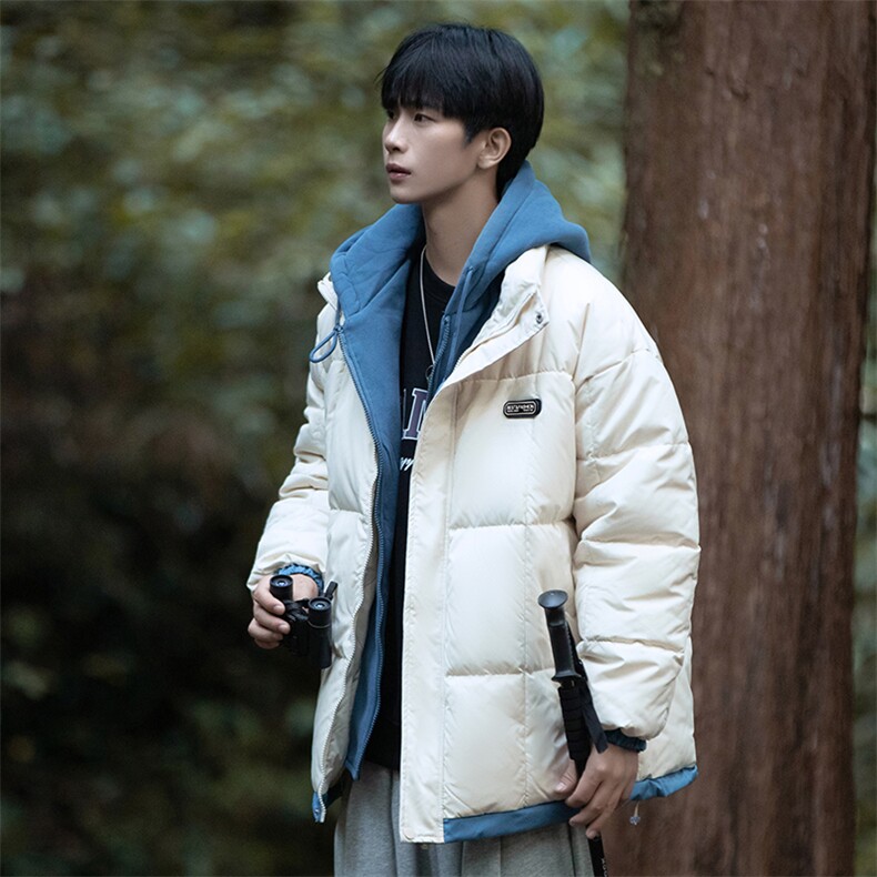 连帽假两件男式棉衣加厚冬季棉服格子棉袄潮流款A266-WMY2311-P75,男装棉衣,电商A266