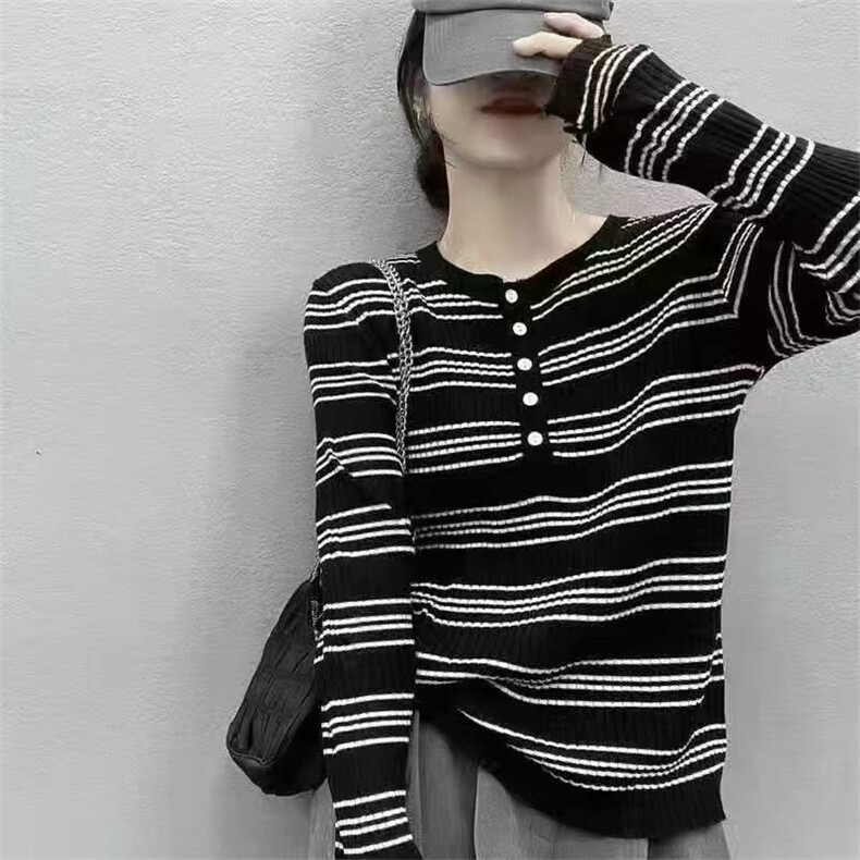 2025新款精纺羊毛条纹半开领2色打底衫,针织衫/毛衣,百纯羊绒