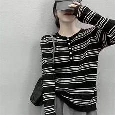 2025新款精纺羊毛条纹半开领2色打底衫，女装针织衫/毛衣，百纯羊绒