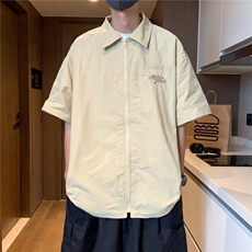 衬衫男韩版潮短袖字母刺绣高街2023夏季新款ins宽松外套CY295-P32，男装衬衫，星座412-3