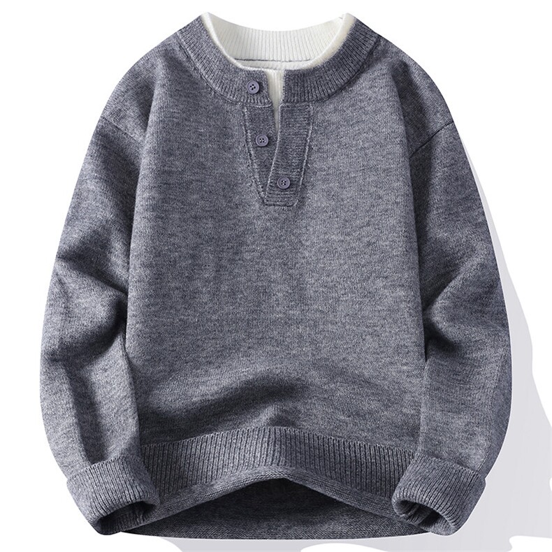 25658-特P58秋季时尚圆领套头毛衣男针织衫假两件宽松打底衫，男装针织衫/毛衣，电商D310B