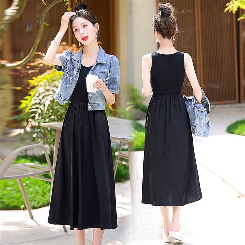 2024夏季新款女装韩版休闲牛仔连衣裙两件套，女装连衣裙，超帛